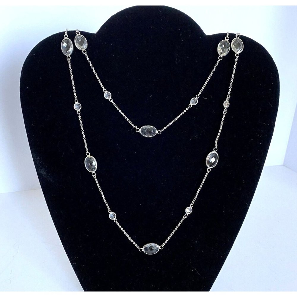 Two Tier Crystal & Silver Tone Bling Necklace Adjustable 25”-28”
